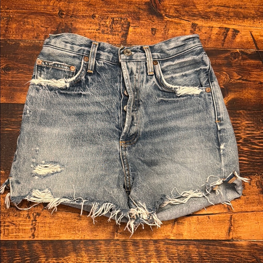 Agolde Blue Distressed Jean Shorts